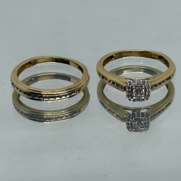 14k Gold & Diamond Rings Set, Bridal solid Gold Rings - Picture 1 of 3